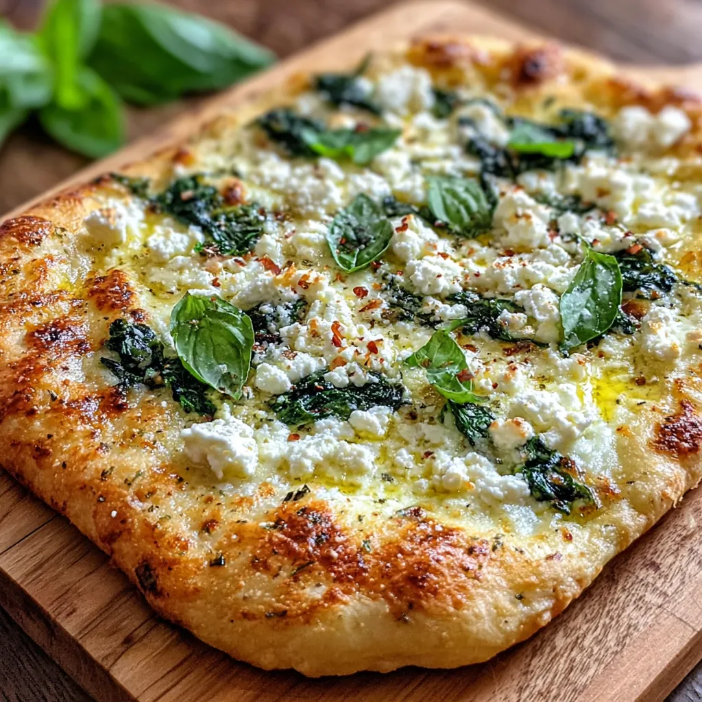 A pizza with cheese and spinach on it.