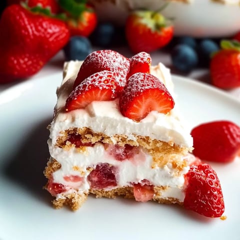 A slice of cake with strawberries on top.