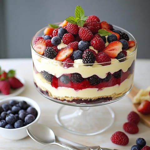 A cake with berries and cream.