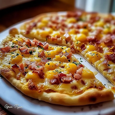 A slice of pizza with ham and cheese.