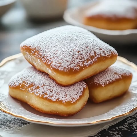 A plate of powdered donuts.