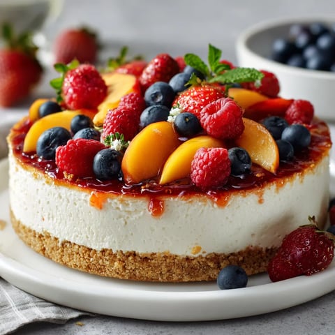A slice of cake with strawberries and blueberries on top.
