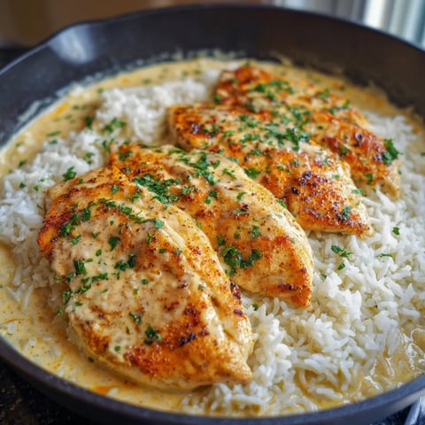 A pan of rice with chicken and green herbs.