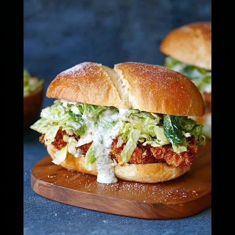 A sandwich with lettuce and sauce on a wooden board.