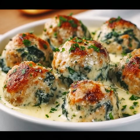A bowl of meatballs in a creamy sauce.