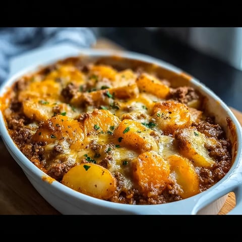 A bowl of food with meat and potatoes.