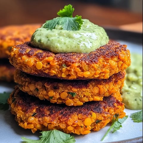 A stack of three patties with a green sauce on top.