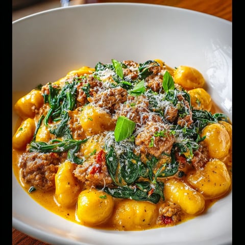 A bowl of pasta with meat and greens.
