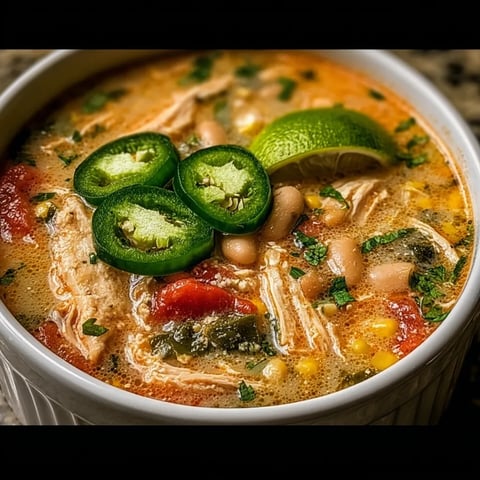 A bowl of soup with chili, beans, and jalapenos.