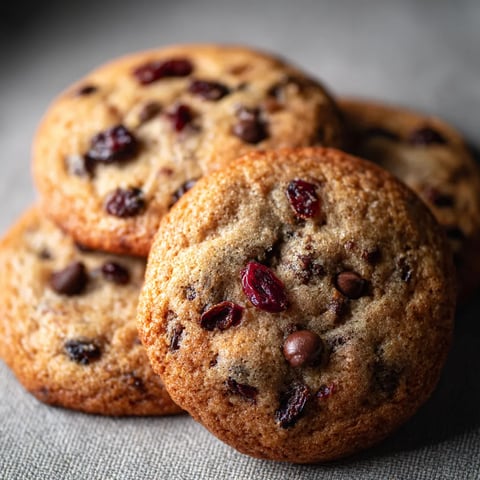 Three cookies with chocolate chips and red berries.