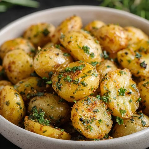 A bowl of potatoes with herbs.